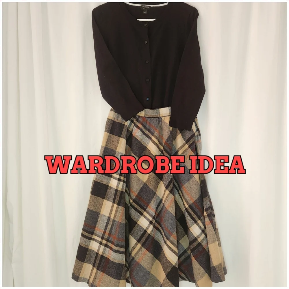 VTG Plaid Skirt Black and Tan Bias Cut Circular Size S Waist 26" - Picture 6 of 7